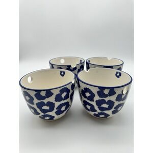 CROFTON 21 oz Noodle Bowls - Blue & White  Flower Design Set 4‎